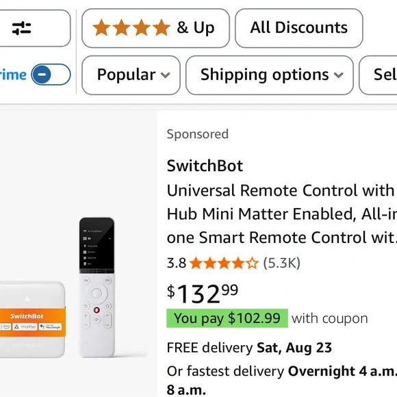 SwitchBot Universal Remote Universal Remote Control with Hub Mini - White - Picture 9 of 10